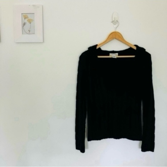 Vintage Black Y2K Cable Knit Hoodie Sweater Project Braided Strand V Neck Grunge - Picture 8 of 11